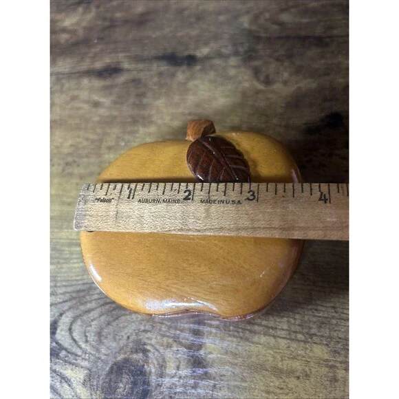 Apple Shaped Wooden Trinket Puzzle Jewelry Keepsake Box School Teacher Gift Vtg - Picture 11 of 15